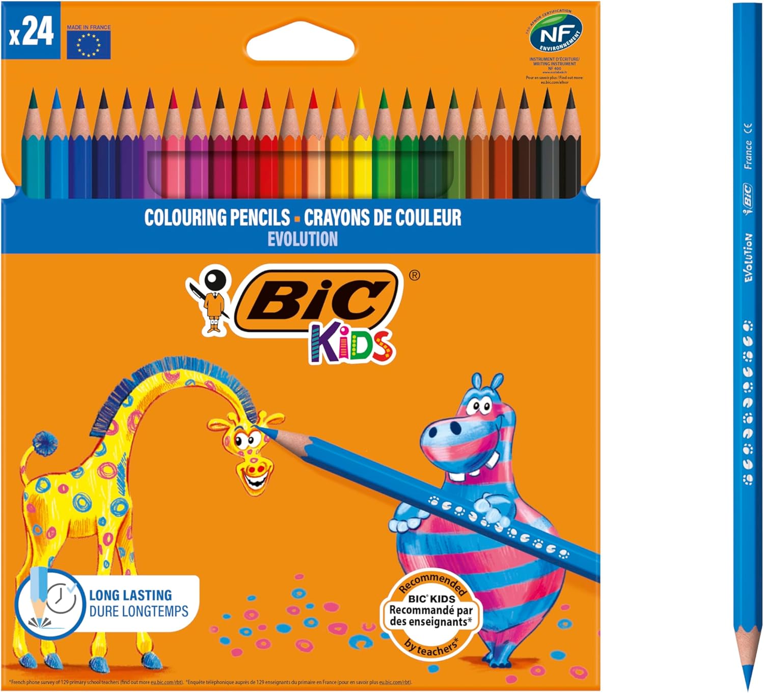 BIC Kids Evolution Kuru Boya Kalemi, 24'lü Kutu, Kıymık Oluşturmaz, Çiğnemeye Karşı Dayanıklı, Kolay Açılır