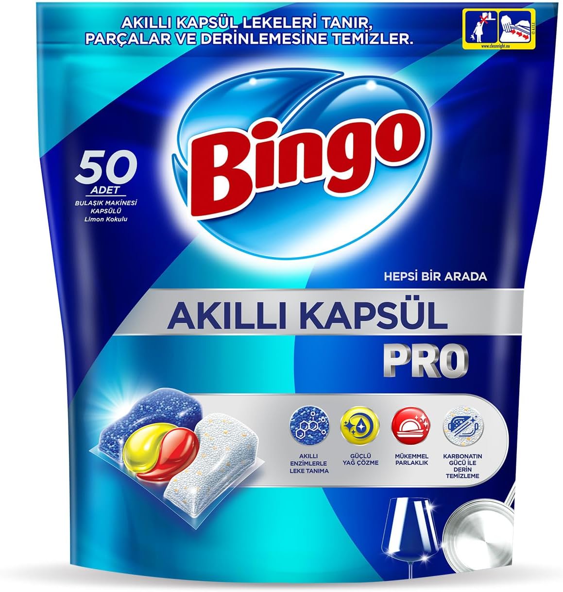 Bingo Akıllı Kapsül Pro Bulaşık Makinesi Deterjanı Tableti 50'li