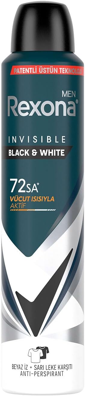 Rexona Men Erkek Sprey Deodorant Invisible Black & White 72 Saat Kesintisiz Üstün Koruma 200 ml
